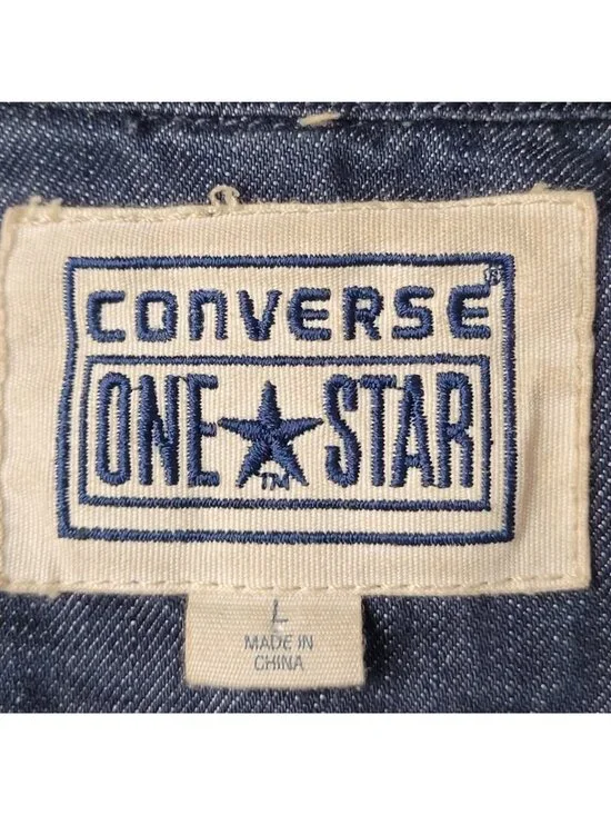 Converse One Star Men's Hooded Full Zip Button Black Denim Jacket Size L - Picture 11 of 14